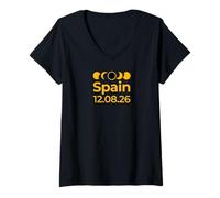 Femme Éclipse Solaire Totale en Espagne Chemin de la totalité - Tops & Stuff T-Shirt avec Col en V