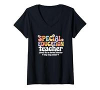 Femme École d'inclusion des Enseignants d'éducation spécialisée Retro Groovy T-Shirt avec Col en V