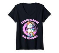 Femme École Primaire École Et Licorne T-Shirt avec Col en V