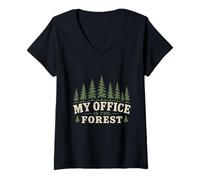 Femme Écologie Écologiste My Office is The Forest T-Shirt avec Col en V