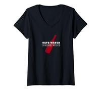 Femme Économisez de l'eau, buvez du vin - Red Wine Life Mood T-Shirt avec Col en V