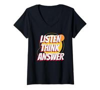 Femme Écouter Think Answer (Drôle) T-Shirt avec Col en V