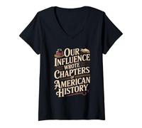 Femme Écrit des chapitres d'histoire américaine du Patrimoine hispanique T-Shirt avec Col en V