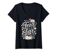Femme Écriture biblique Religieuse La Peur est Un menteur pour Les chrétiens T-Shirt avec Col en V