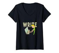 Femme Écriture écrivain T-Shirt avec Col en V