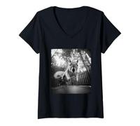 Femme Écureuil Amusant sautant sur Un Trampoline, Motif Animal de la forêt T-Shirt avec Col en V