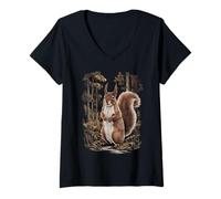 Femme Écureuil Forêt Nature Cadeau Promeneur Écureuil T-Shirt avec Col en V