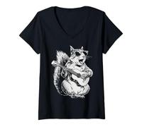 Femme Écureuil Mignon avec Lunettes de Soleil Guitariste drôle Guitariste T-Shirt avec Col en V