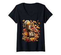 Femme Écureuil violoniste avec Violon Feuilles d'automne esthétique d'automne T-Shirt avec Col en V