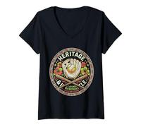Femme Écusson brodé Floral Heritage & Hustle Latino Baseball T-Shirt avec Col en V