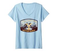 Femme Écusson Dutton Ranch avec logo Yellowstone T-Shirt avec Col en V