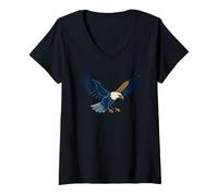 Femme Écusson rétro en Faux Denim avec Motif Aigle T-Shirt avec Col en V
