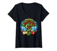 Femme Eden Serpent Pommier Vitrail Création Art Design T-Shirt avec Col en V