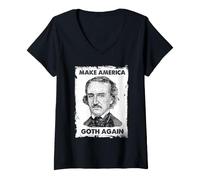 Femme Edgar Allan Poe Make America Goth Again Gothic Humour T-Shirt avec Col en V