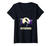 Femme Edgar Allan Poe Nevermore Raven Cimetière Art Gothique T-Shirt avec Col en V