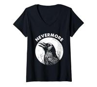 Femme Edgar Allan Poe Nevermore Raven Cimetière Art Gothique T-Shirt avec Col en V