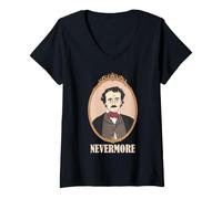 Femme Edgar Allan Poe Portrait Nevermore Art littéraire Gothique T-Shirt avec Col en V