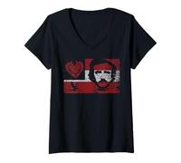 Femme Edgar Allan Poe Raven Drapeau Gothique en Forme de cœur T-Shirt avec Col en V