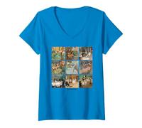 Femme Edgar Degas Grid - Danseurs, Ballerines - Impressionnisme T-Shirt avec Col en V