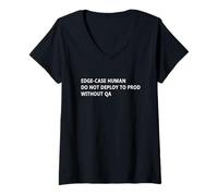 Femme Edge-Case Human QA Humor for Coders Developers and Engineers T-Shirt avec Col en V