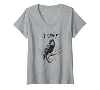 Femme Edgy Raven sur Branche F-CAW-F Texte Gothique Corbeau Oiseau Oiseau T-Shirt avec Col en V