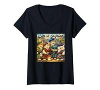 Femme Édimbourg, Dessin animé illustré T-Shirt avec Col en V