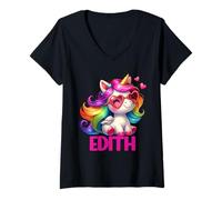 Femme Edith Nom personnalisé Licorne Colorée Femmes Filles T-Shirt avec Col en V