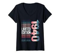 Femme Édition limitée Vintage rétro année de Naissance 1940 T-Shirt avec Col en V