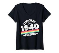 Femme Edition spéciale limitée année de Naissance 1940 T-Shirt avec Col en V
