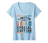Femme Edition spéciale limitée année de Naissance 1940 T-Shirt avec Col en V