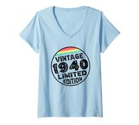 Femme Edition spéciale limitée année de Naissance 1940 T-Shirt avec Col en V