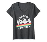 Femme Edition spéciale limitée année de Naissance 1984 T-Shirt avec Col en V, Chiné Foncé, S