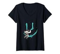 Femme EDM Graffiti Astronaute Design Dance Rave Music Festival T-Shirt avec Col en V