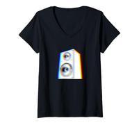 Femme EDM Music Trippy Haut-parleur rétro Vaporwave Techno Rave Party T-Shirt avec Col en V