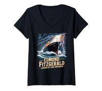 Femme Edmund Fitzgerald La légende du lac Supérieur T-Shirt avec Col en V