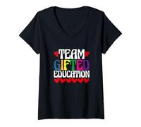 Femme Éducation douée de l'équipe d'appréciation des Enseignants de la rentrée Scolaire T-Shirt avec Col en V
