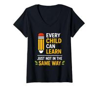 Femme Education Every Child Can Learn Just Not in The Same Way T-Shirt avec Col en V