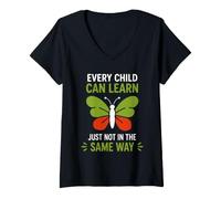 Femme Education Every Child Can Learn Just Not in The Same Way T-Shirt avec Col en V