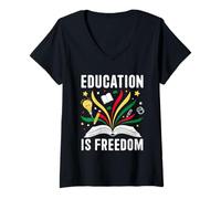 Femme Education is Freedom Books Black History Teacher Kids T-Shirt avec Col en V