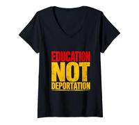 Femme ÉDUCATION Non DÉPORTATION Déclaration en Gras T-Shirt avec Col en V