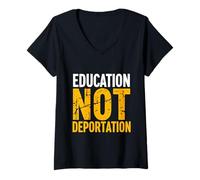 Femme ÉDUCATION Non DÉPORTATION Déclaration en Gras T-Shirt avec Col en V