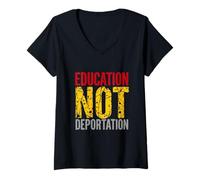 Femme ÉDUCATION Non DÉPORTATION Déclaration en Gras T-Shirt avec Col en V