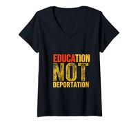 Femme ÉDUCATION Non DÉPORTATION Déclaration en Gras Typographie T-Shirt avec Col en V