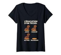 Femme Éducation Teckel Chiot, Entrainement Dressage Humour Chien T-Shirt avec Col en V