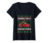 Femme Edwards Family Ugly Christmas Sweater Red Truck Funny Xmas T-Shirt avec Col en V