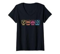 Femme Eeat Sleep Cave Repeat Grotte Design Grotte Rétro T-Shirt avec Col en V