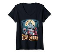 Femme Eerie Dauphin Marsouin Halloween T-Shirt avec Col en V
