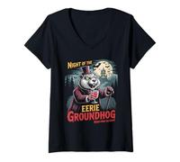 Femme Eerie Groundhog Rongeur Halloween T-Shirt avec Col en V
