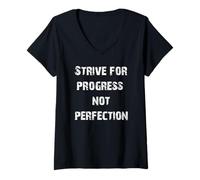 Femme Efforcez Le progrès et Non la Perfection T-Shirt avec Col en V