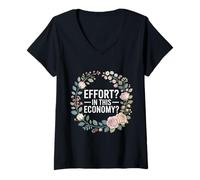 Femme Effort in This Economy Blagues sur l'énergie |- T-Shirt avec Col en V